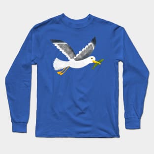 Seagull with a little fish - Cute coastal bird by Cecca Designs Long Sleeve T-Shirt